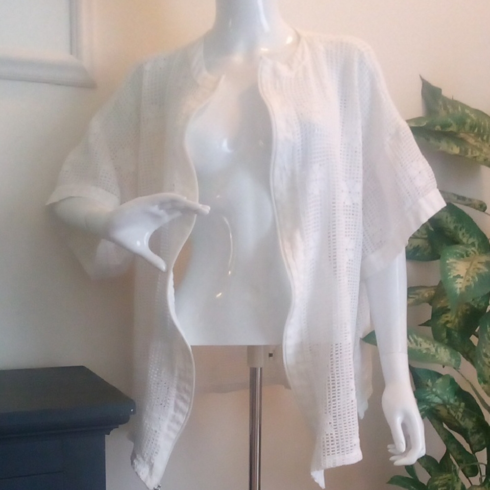 White "Coco Bay" Swim/Beach/Cruise Cover-Up w/Full Zip & Side Slits